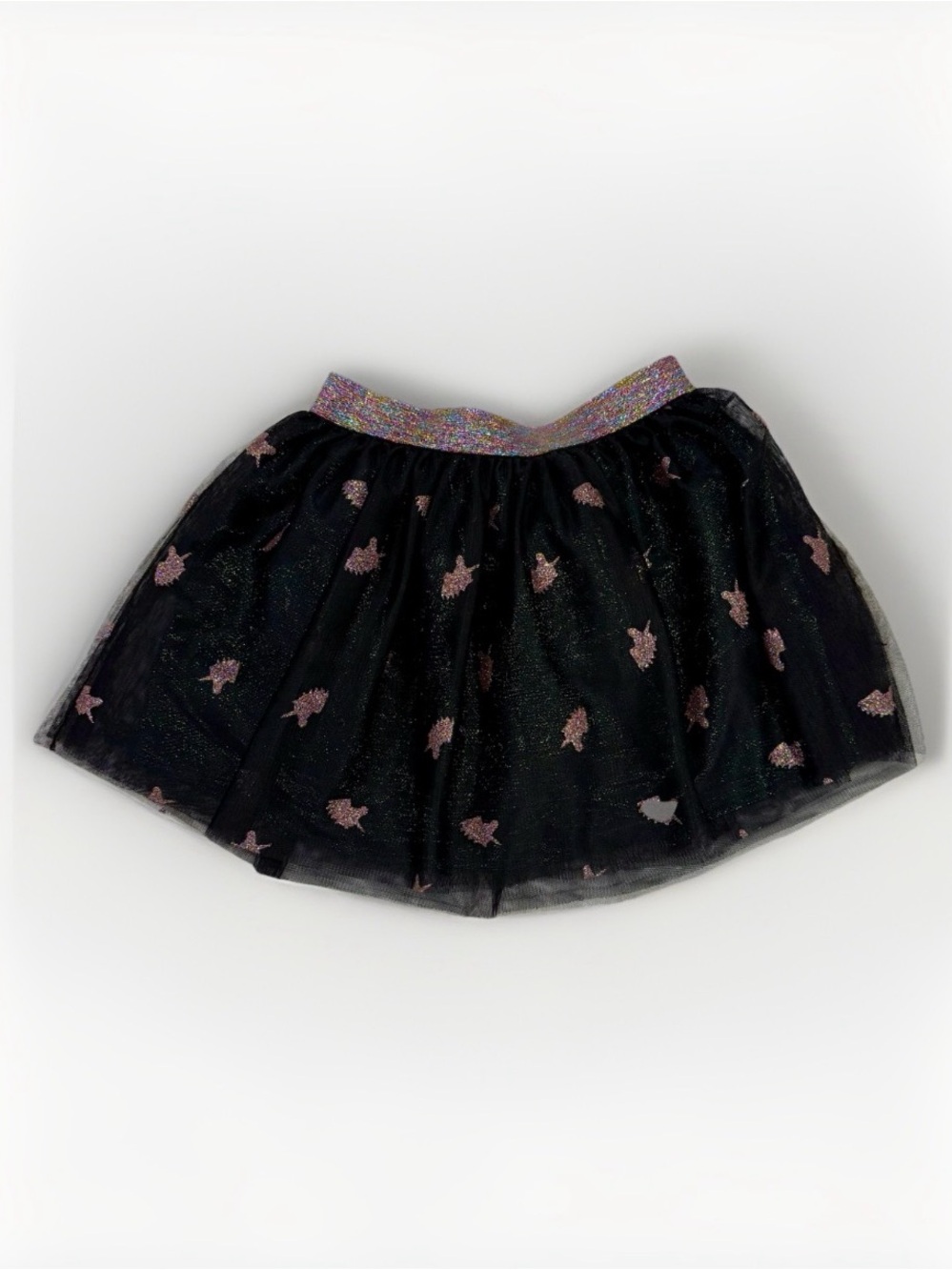 Cat & Jack Girls Sz 6 Black With Glitter Unicorns Skirt Tulle Overlay